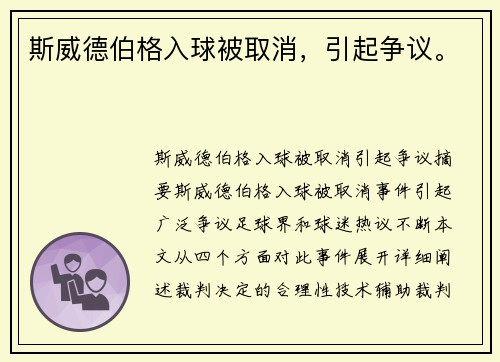 斯威德伯格入球被取消，引起争议。